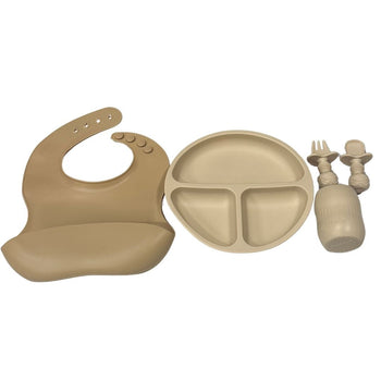 PandaEar Feeding Set with Silicone Bib - Light Tan