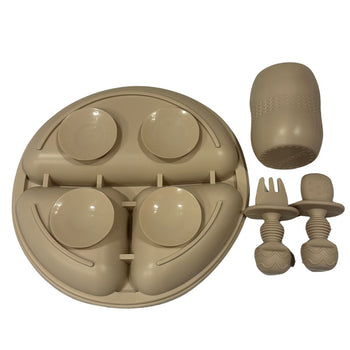 PandaEar Feeding Set with Silicone Bib - Light Tan