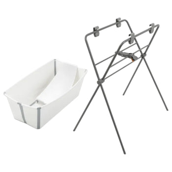 Stokke Flexi Bath Tub With Newborn Support & Stand Set - White/Grey - 3 Pcs
