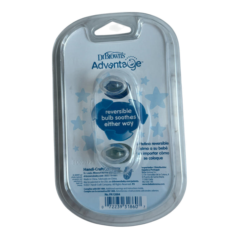 Dr Brown's 2-Piece Advantage Glow in The Dark Pacifiers Stage 1 (0-6m) - Blue