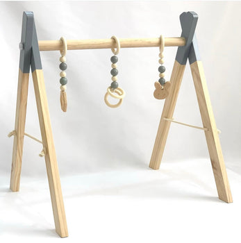 Wooden Play Gym With Hanging Pendants - Grey