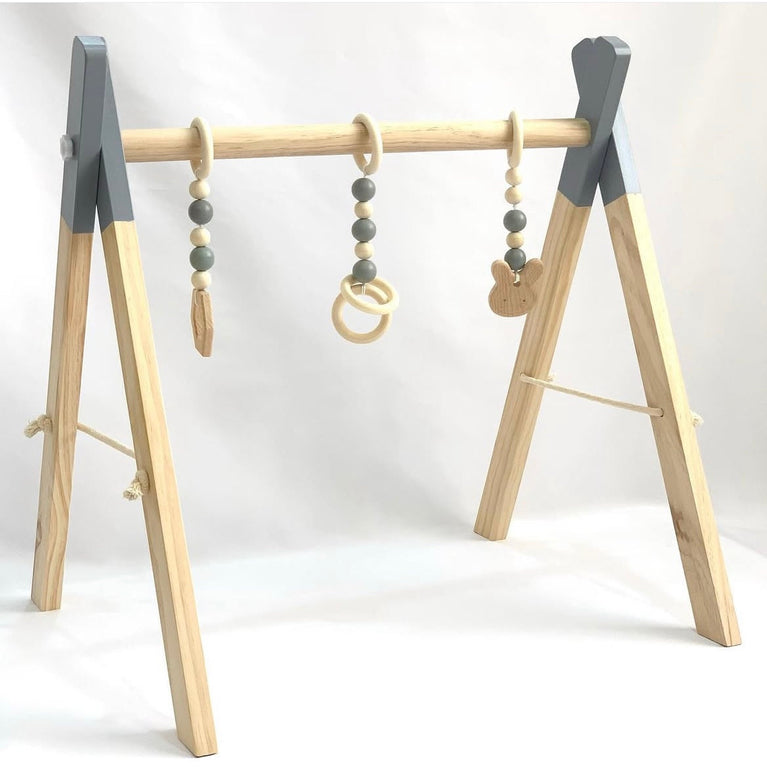 Wooden Play Gym With Hanging Pendants - Grey