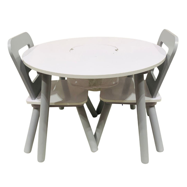 Kidkraft-Round-Storage-Table-&-2-Chair-Set-Grey-&-White-1-2