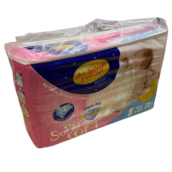 Ace Sabaah Super Soft Baby Diapers Mini (3-6 Kg) - 72 Pcs