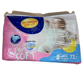 Ace Sabaah Super Soft Baby Diapers Mini (3-6 Kg) - 72 Pcs