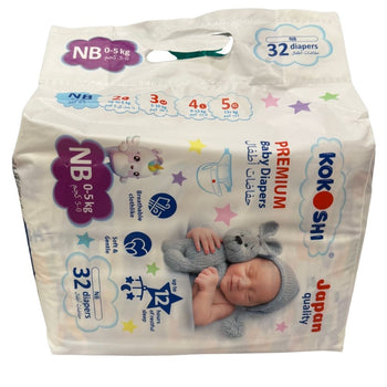 Kokoshi Premium Baby Diapers NB (0-5 Kg) - 32 Pcs