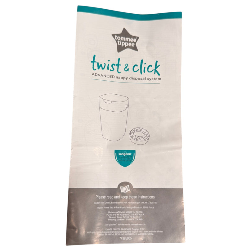 Tommee-Tippee-Twist-&-Click-Advance-Nappy-Disposal-Sangenic-Tec-Bin-+-4-Refill-Pack-White-&-Grey-1-7