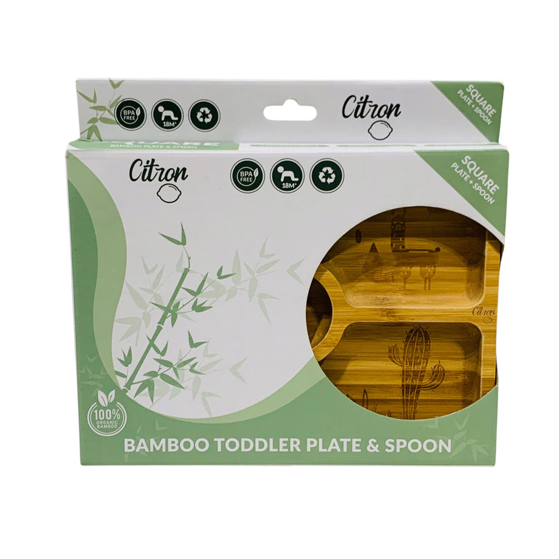 Citron-Kids-Square-Bamboo-Plate-With-Suction-And-Spoon-Pink-1-5