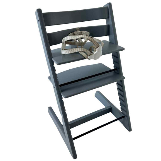 second hand stokke tripp trapp high chair Stokke Tripp Trapp Wooden Chair with Beige Harness - Storm Grey | Shop used High Chairs in UAE