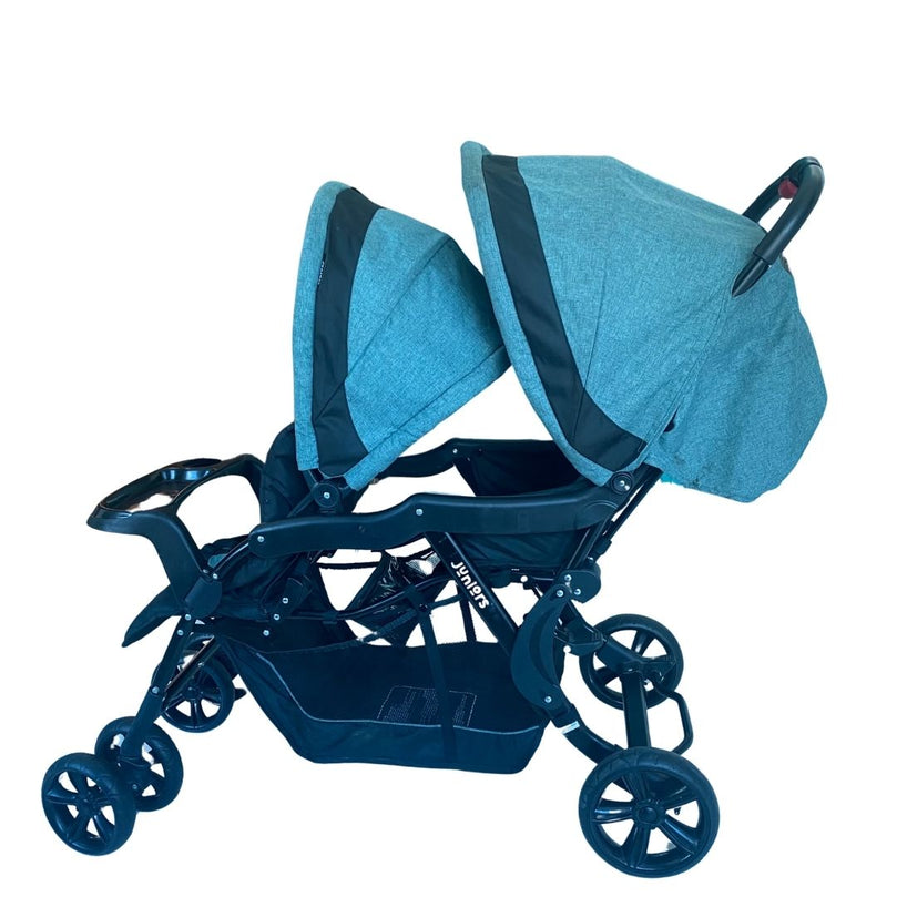 juniors double stroller Juniors Tandem Baby Twin Stroller with Canopy - Cadet Blue | Shop used Strollers in UAE
